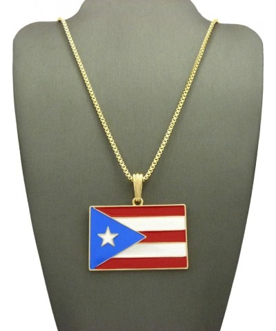 Puerto Rico Flag Pendant with Necklace GOLD COLOR WITH 24 INCH BOX CHAIN $11.58 Necklaces