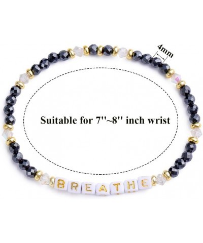 Natural Stone Bead Motivational Bracelet for Women, Micro Faceted Round Crystal Beads Breathe Letter Bracelet, Gemstone Beads...