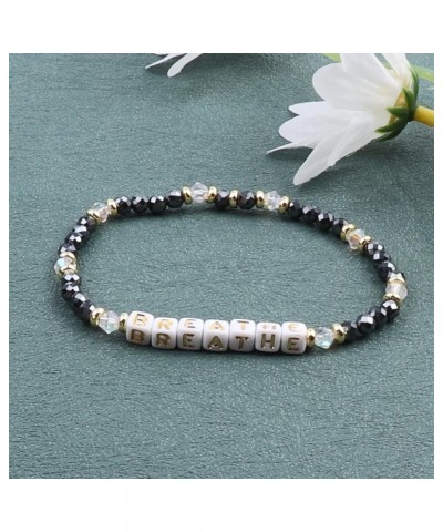 Natural Stone Bead Motivational Bracelet for Women, Micro Faceted Round Crystal Beads Breathe Letter Bracelet, Gemstone Beads...