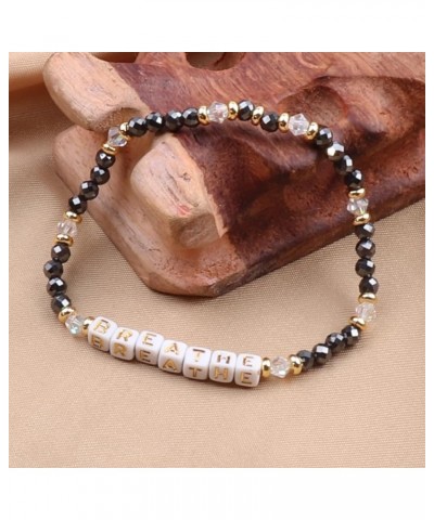 Natural Stone Bead Motivational Bracelet for Women, Micro Faceted Round Crystal Beads Breathe Letter Bracelet, Gemstone Beads...