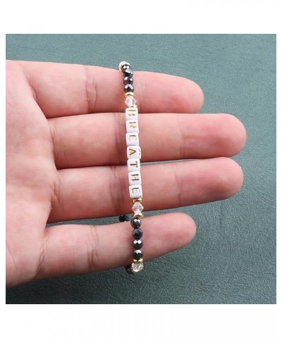 Natural Stone Bead Motivational Bracelet for Women, Micro Faceted Round Crystal Beads Breathe Letter Bracelet, Gemstone Beads...