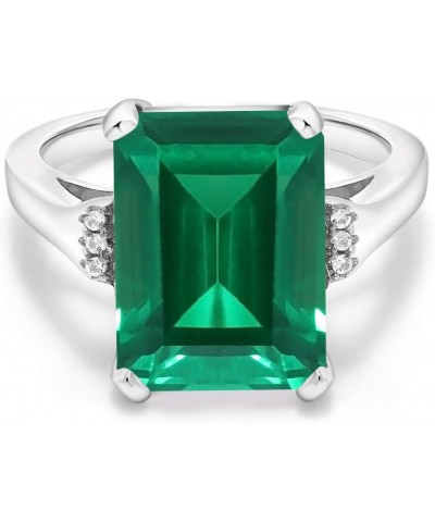 925 Sterling Silver Green Simulated Emerald Engagement Ring For Women (6.57 Cttw, Emerald Cut 14X10MM, Available In Size 5, 6...