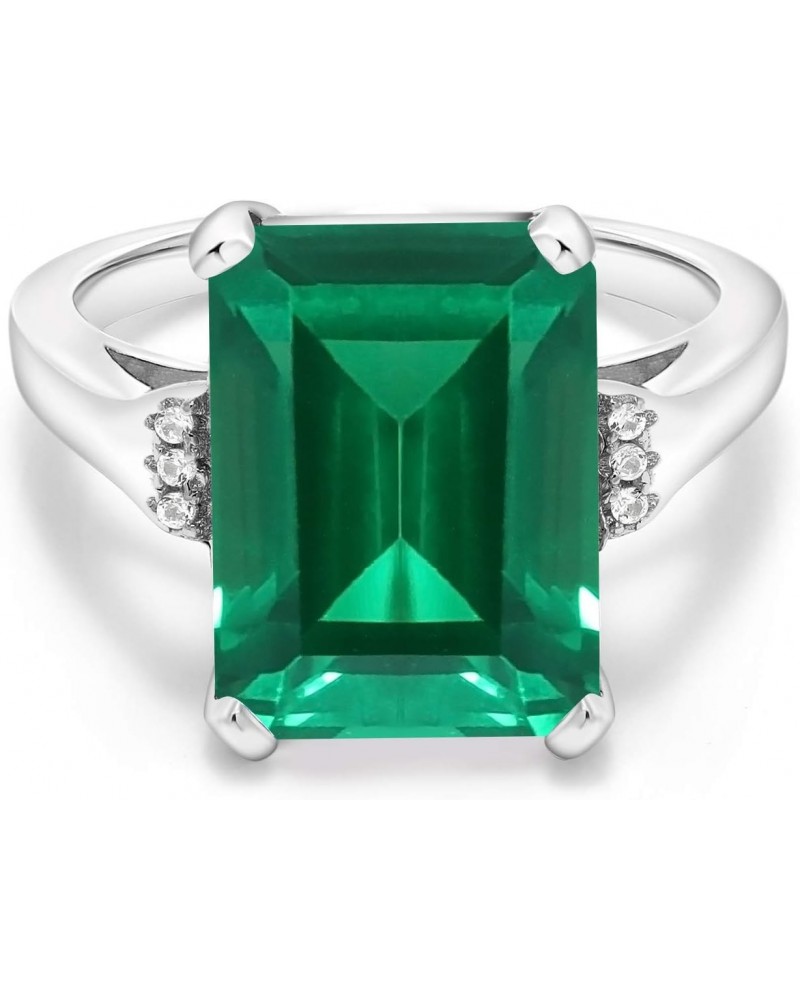 925 Sterling Silver Green Simulated Emerald Engagement Ring For Women (6.57 Cttw, Emerald Cut 14X10MM, Available In Size 5, 6...