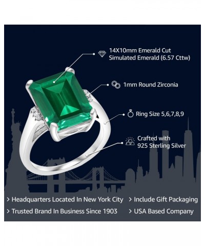 925 Sterling Silver Green Simulated Emerald Engagement Ring For Women (6.57 Cttw, Emerald Cut 14X10MM, Available In Size 5, 6...