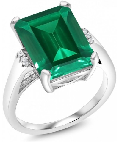 925 Sterling Silver Green Simulated Emerald Engagement Ring For Women (6.57 Cttw, Emerald Cut 14X10MM, Available In Size 5, 6...