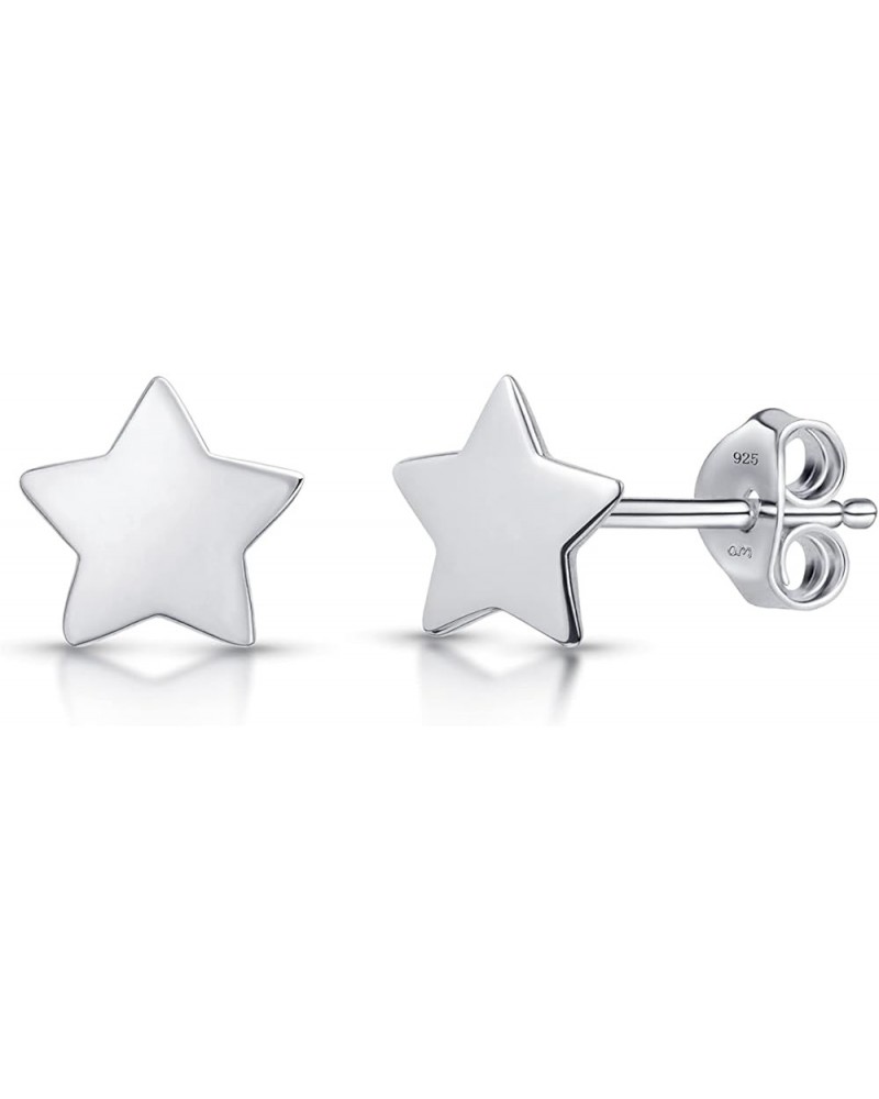 Women 925 Sterling Silver Celestial Stud Earrings Silver Flat Star $11.99 Earrings