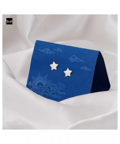 Women 925 Sterling Silver Celestial Stud Earrings Silver Flat Star $11.99 Earrings