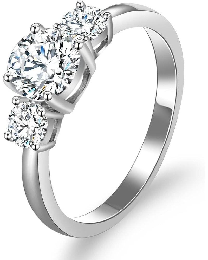 Moissanite Engagement Rings, 3-Stone 1.6 Carats D Color VVS1 Clarity Brilliant Round Cut Lab Grown Diamond 18K White Gold Pla...