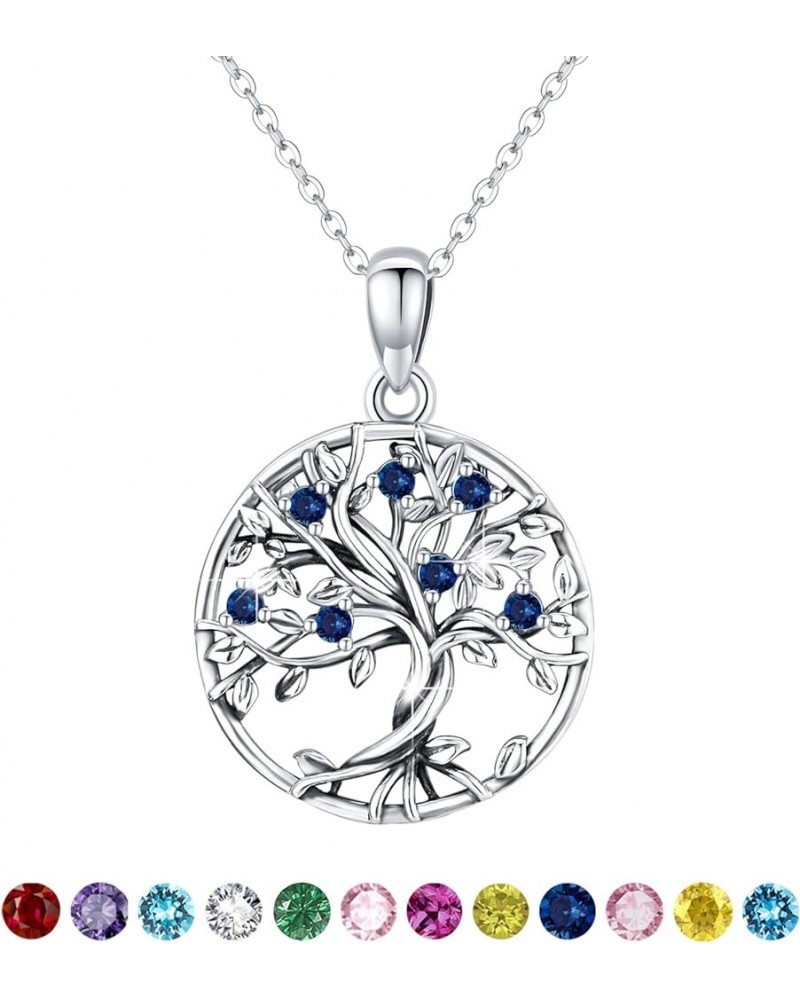 Tree of Life Birthstone Necklace for Women, 925 Sterling Silver Family Tree Pendant Necklace Valentine's Day Mother's Day Gif...