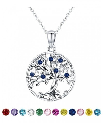 Tree of Life Birthstone Necklace for Women, 925 Sterling Silver Family Tree Pendant Necklace Valentine's Day Mother's Day Gif...