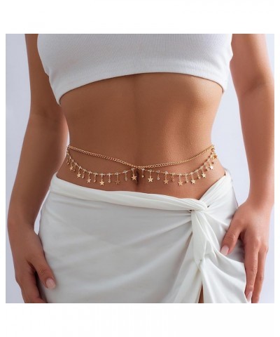 Sexy Wavy Tassel Belly Chain with Rhinestone 27-37 Inch for Women Girls 18K Gold Plated Waist Chain Adjustable Summer Beach B...