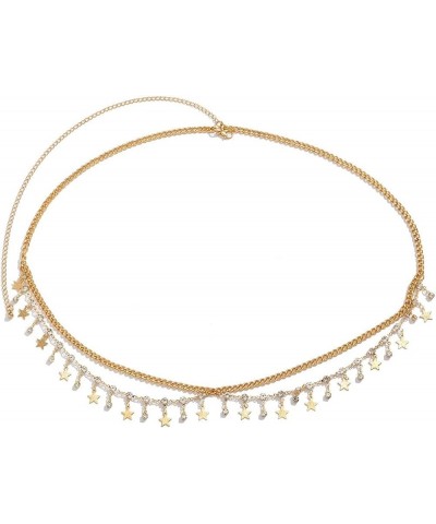 Sexy Wavy Tassel Belly Chain with Rhinestone 27-37 Inch for Women Girls 18K Gold Plated Waist Chain Adjustable Summer Beach B...