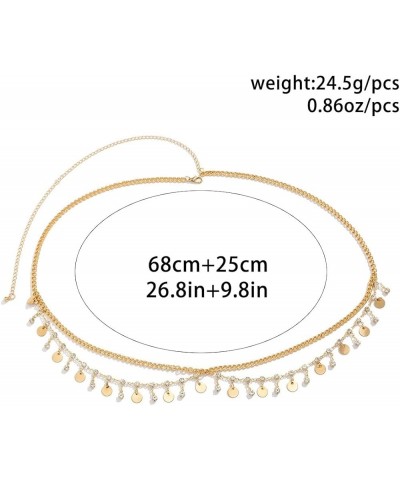 Sexy Wavy Tassel Belly Chain with Rhinestone 27-37 Inch for Women Girls 18K Gold Plated Waist Chain Adjustable Summer Beach B...