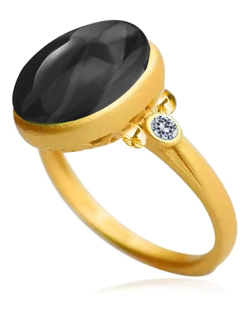 Natural Oval Agate Onyx Stone Ring,14K Gold Real Genuine Crystal Quartz Gemstone Stone Ring Jewelry Gift for Women Girls Ston...