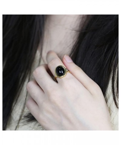 Natural Oval Agate Onyx Stone Ring,14K Gold Real Genuine Crystal Quartz Gemstone Stone Ring Jewelry Gift for Women Girls Ston...