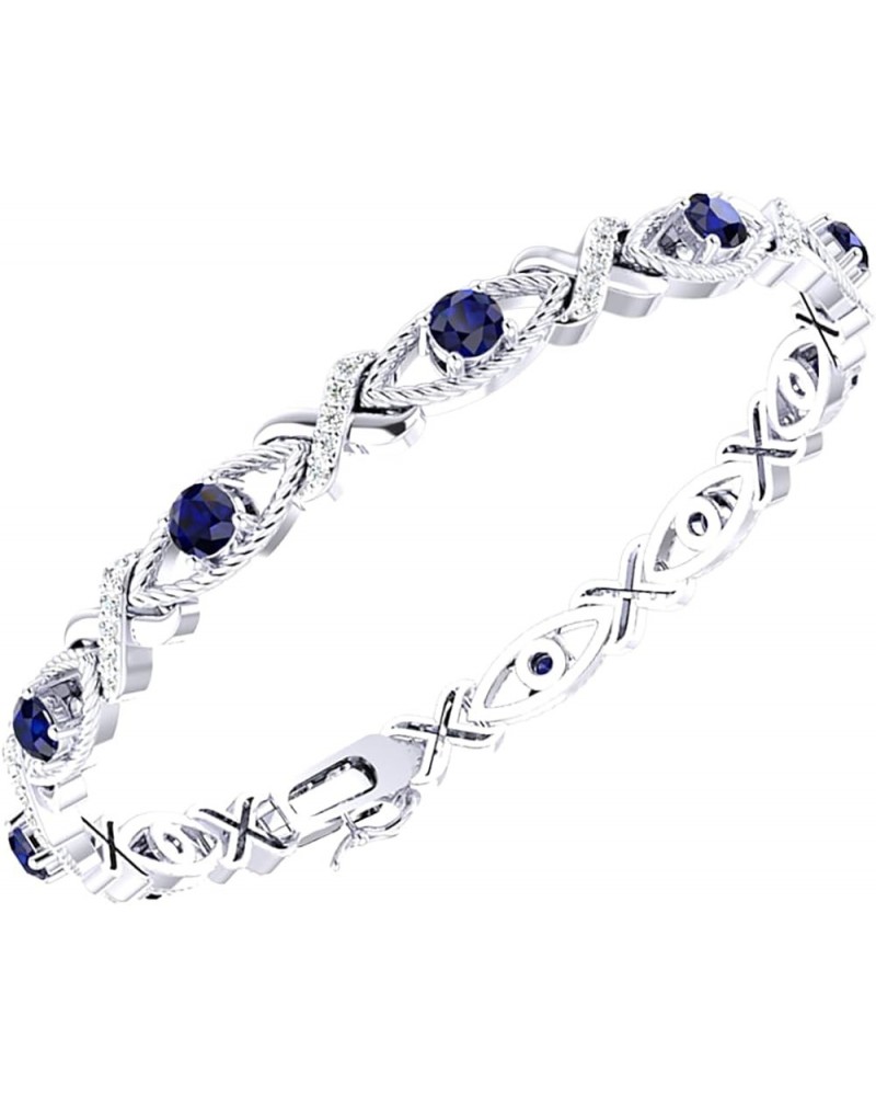 Crossed Lustrous Eyelet Bracelet for Women 925 Sterling Silver Gemstone Bracelet Round 4mm with 1.2mm Cubic Zirconia Bracelet...