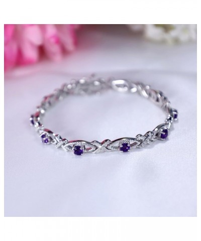 Crossed Lustrous Eyelet Bracelet for Women 925 Sterling Silver Gemstone Bracelet Round 4mm with 1.2mm Cubic Zirconia Bracelet...