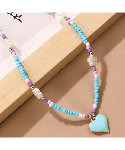 2 Pcs Heart Choker Necklace Colorful Beads Layered Necklace Friendship Y2K Beach Costume Jewelry Gifts for Women Teen Girls O...