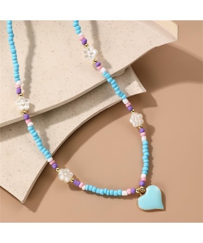 2 Pcs Heart Choker Necklace Colorful Beads Layered Necklace Friendship Y2K Beach Costume Jewelry Gifts for Women Teen Girls O...