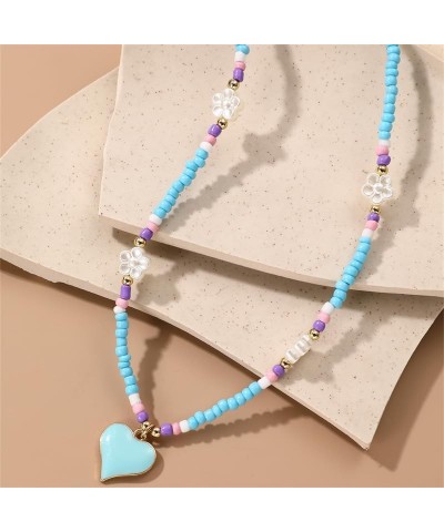 2 Pcs Heart Choker Necklace Colorful Beads Layered Necklace Friendship Y2K Beach Costume Jewelry Gifts for Women Teen Girls O...