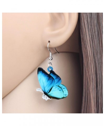 Drop Dangle Big Morpho Menelaus Butterfly Earrings Insect Pattern Fashion Jewelry For Women Girls Blue $7.19 Earrings