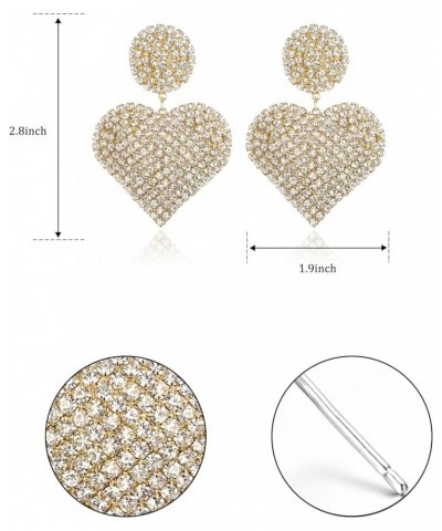 Crystal Love Heart Drop Dangle Earrings for Women, Full Sparkling Glitter Rhinestone Statement Stud Earrings for Party Prom C...