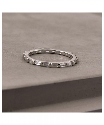 Dainty CZ Baguette Stacking Ring | Sterling Silver 925 Rhodium Plated Gold Minimalist Ring | Delicate Thin Band Eternity Ring...