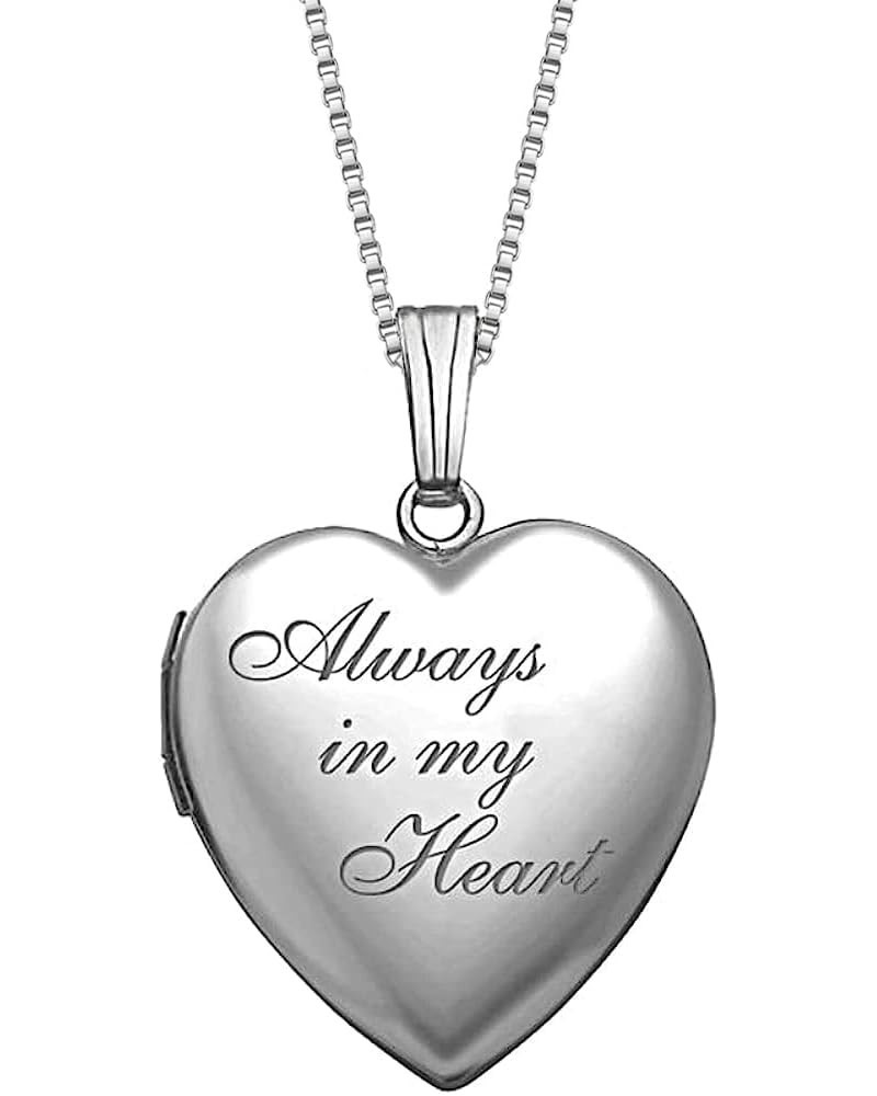 PicturesOnGold Personalized Always in My Heart Silver Or Gold Heart Locket Pendant Necklace Stainless Steel - Locket + Engrav...