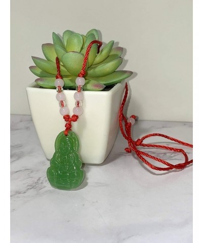 Real Green Simulated Jade Stabilized Turquoise Laughing Buddha Religious Peace Pendant Adjustable Necklace Bead Carved Red Bo...