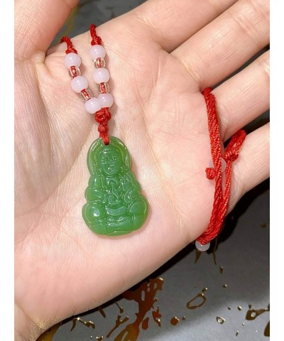 Real Green Simulated Jade Stabilized Turquoise Laughing Buddha Religious Peace Pendant Adjustable Necklace Bead Carved Red Bo...