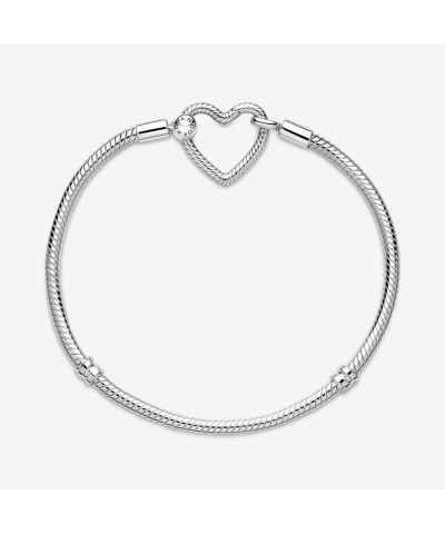 Moments Heart Clasp Snake Chain Bracelet - Charm Bracelet for Women - Compatible Moments Charms - Sterling Silver, With Gift ...