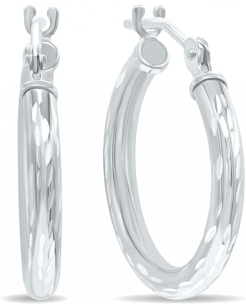 14K White Gold Shiny Diamond Cut Engraved Hoop Earrings (12mm - 40mm) 16mm $63.14 Earrings