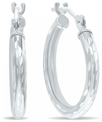 14K White Gold Shiny Diamond Cut Engraved Hoop Earrings (12mm - 40mm) 16mm $63.14 Earrings