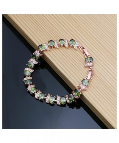 Fashion Tennis Bracelet Created Emerald White Gold Plated Charm Bracelet Gifts Jewelry for Women Rose Gold-Olive Green $10.99...