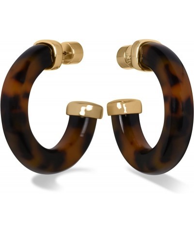 Yellow Gold Plated Sterling Silver Color Resin Chunky Open Hoop Earrings for Women 37.5MM (1.48") Diameter Brown - Tortoise (...