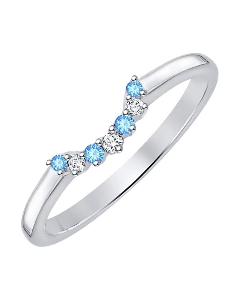 Round Cut Blue Topaz & Diamond 14k Gold Over Sterling Silver Curved Wedding Band Ring for Women White $35.74 Bracelets