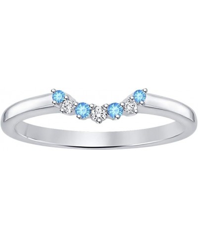 Round Cut Blue Topaz & Diamond 14k Gold Over Sterling Silver Curved Wedding Band Ring for Women White $35.74 Bracelets