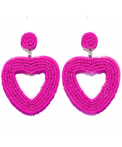 2 Pairs Handmade Seed Bead Love Heart-shaped Statement Exaggerate Colorful Dangle Drop Earrings Set Bohemian Valentine's Day ...