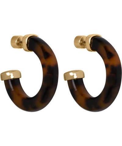 Yellow Gold Plated Sterling Silver Color Resin Chunky Open Hoop Earrings for Women 37.5MM (1.48") Diameter Brown - Tortoise (...