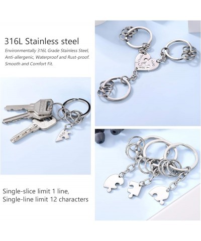 Best Friend Matching Set Stainless Steel Custom Engrave Name Heart Pendant 2/3/4/5/6 Keychain for Roomate Sister Family 3 Pac...