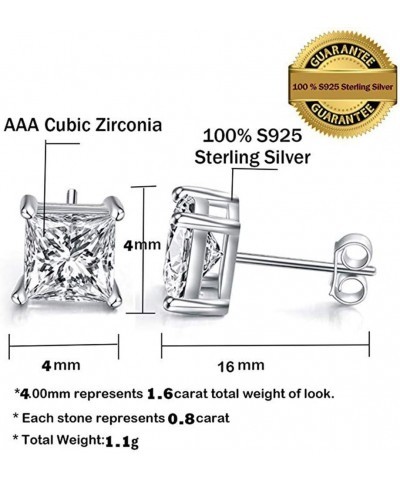 YZstyle 18K Gold Plated Sterling Silver Square Cubic Zirconia Solitaire Princess Brilliant Cut AAA CZ Stud Earrings More Size...