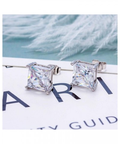 YZstyle 18K Gold Plated Sterling Silver Square Cubic Zirconia Solitaire Princess Brilliant Cut AAA CZ Stud Earrings More Size...