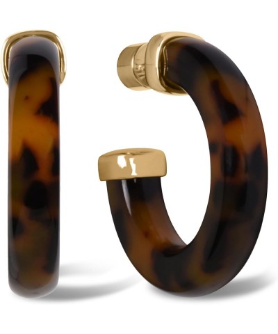 Yellow Gold Plated Sterling Silver Color Resin Chunky Open Hoop Earrings for Women 37.5MM (1.48") Diameter Brown - Tortoise (...