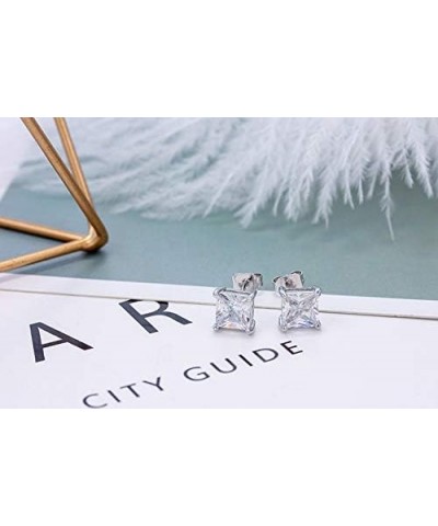 YZstyle 18K Gold Plated Sterling Silver Square Cubic Zirconia Solitaire Princess Brilliant Cut AAA CZ Stud Earrings More Size...