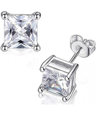 YZstyle 18K Gold Plated Sterling Silver Square Cubic Zirconia Solitaire Princess Brilliant Cut AAA CZ Stud Earrings More Size...