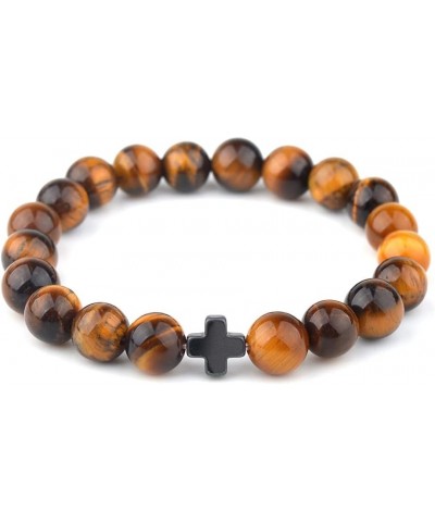 Christian Prayer Beads on Elastic Bracelet – Beautiful 8MM Tiger Eye Beads + Wooden Cross – 22 Bead Bracelet or 33 Bead Pocke...