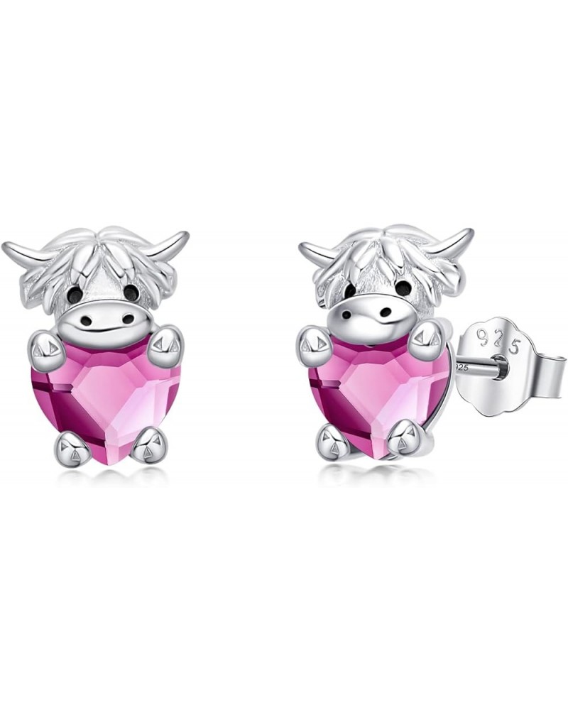 Highland Cow Earrings 925 Sterling Silver Birthstone Earrings Cute Animal Cow Stud Earrings Jewelry Birthday Gifts for Women ...