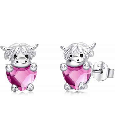 Highland Cow Earrings 925 Sterling Silver Birthstone Earrings Cute Animal Cow Stud Earrings Jewelry Birthday Gifts for Women ...