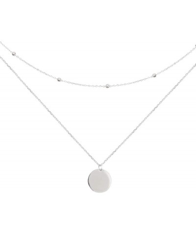 Layered Disc Pendant Choker Necklace for Women Girls 925 Sterling Silver 18K Gold Dainty Full Moon Circle Coin Collar Two-Dou...