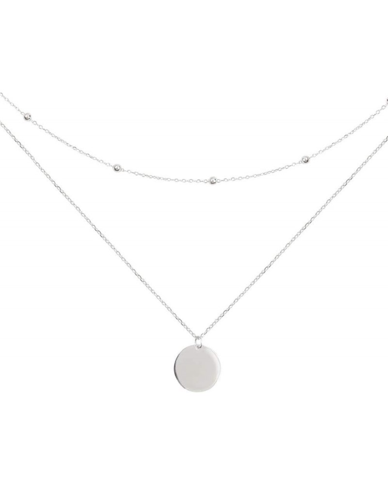 Layered Disc Pendant Choker Necklace for Women Girls 925 Sterling Silver 18K Gold Dainty Full Moon Circle Coin Collar Two-Dou...